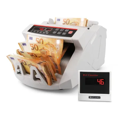 Produktbild von SCANNUM® 1000 Geldzählmaschine mit Falschgelderkennung – Banknotenzähler 3-fach Prüfung UV MG IR – Kundendisplay – mit Staubschutzhülle