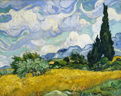 Obrázok produktu pre Plakát 50x40cm Pšeničné pole s cyprusmi, Van Gogh Vintage