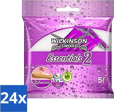 Obrázok produktu pre Wilkinson - Jednorazový holiaci strojček Essentials 2 - Pre ženy - Nekĺzavá rukoväť - 5 žiletiek - Hodnotné balenie - 24 kusov