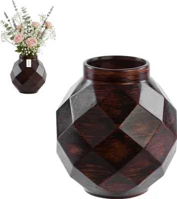 Image de Vase en céramique cuite à la main motif tridimensionnel moderne élégant brun Ø11 H22 cm - décoration élégante, vase spacieux pour vos fleurs,inspiration florale, bouquets vivants