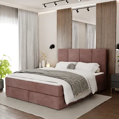 Produktbild von Muralo KONTINENTALBETT für Schlafzimmer Polsterbett mit zwei Bettkasten Bett mit Polsterkopfteil Doppelbett 160x200 Bett mit Stauraum Altrosa