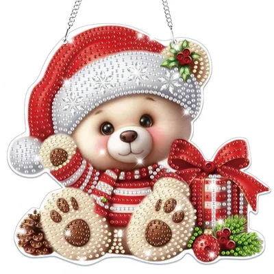 Image de Kit de création de décoration de Noël en strass 5D : ours, décor pour fenêtre, idéal pour enfants et adultes, parfait comme cadeau