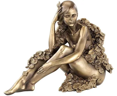Image de Statuette décorative en résine aspect bronze - Femme assise avec feuilles