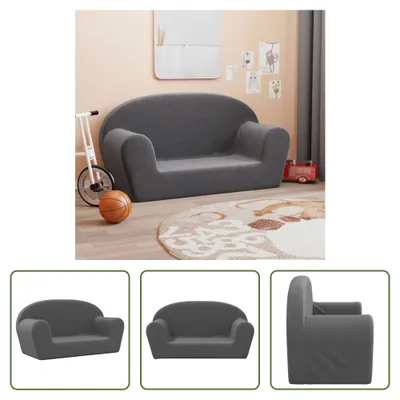 Produktbild von The Living Store Kindersofa 2-Sitzer Anthrazit Weich Plüsch