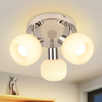 Zdjęcie produktu dla ZMH reflektor sufitowy biały lampa sufitowa okrągła lampa sufitowa 3 płomienna reflektor szklany klosz Morden lampa do przedpokoju E14 vintage reflektor bez żarówki