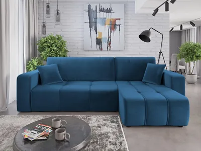 Produktbild von Ecksofa mit Schlaffunktion Sofa DAGNY in Stoff Kronos Blau Ottomane Rechts