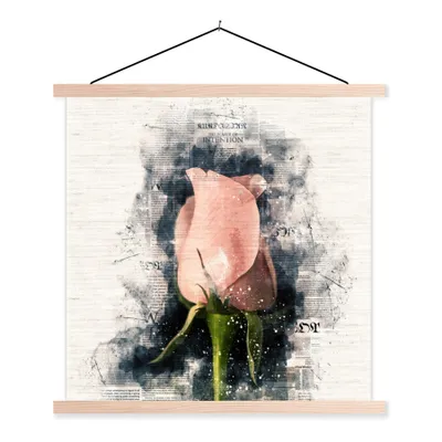 Produktbild von MuchoWow® Textilposter Rosen - Blumen - Rauch - Zeitungspapier 40x40 cm mit holzfarbenen Rahmen - Posterleiste