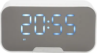 Obrázek produktu pro Reproduktor Bluetooth s digitálním budíkem Zobrazení teploty Hlasové oznámení FM rádio Zrcadlový budík Reproduktor bílý