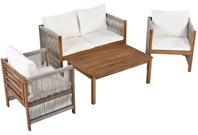 Obrázok produktu pre Sada záhradného nábytku – relaxačná sada – dvojmiestna sedačka s vankúšmi – drevená konštrukcia – určená na vlastnú montáž – béžová farba