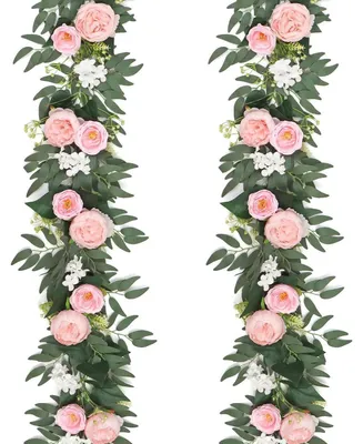 Produktbild von Künstliche Blumen Girlande Eukalyptus Pfingstrose Rose Hellrosa 4 Stück