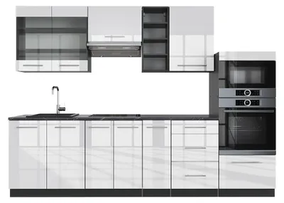Obrázek produktu pro Kuchyňský kout Vicco Fame-Line Bílý vysoký lesk/antracit 280 cm bez pracovní desky, Model 36421