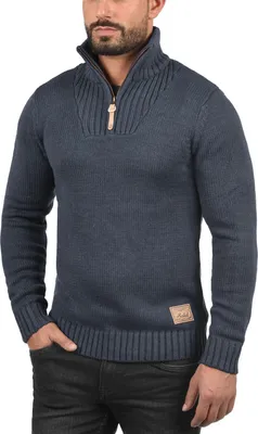 Produktbild von Solid SDPetro Herren Strickpullover Troyer Grobstrick Pullover mit Troyerkragen Rippbündchen Label-Details Baumwollmischung Regular fit