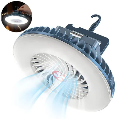 Produktbild von Campinglampe mit Ventilator LED Zeltlampe USB wiederaufladbar 4000mAh 2in1 Licht & Lüfter mit Haken für Camping Outdoor Reisen