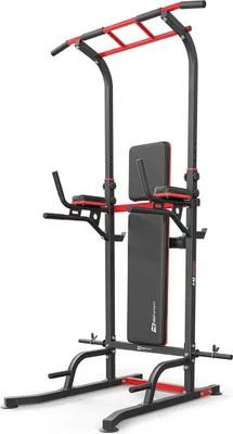 Produktbild von Hop-Sport Power Tower HS-2015K mit Dip Station, multifunktionaler Kraftturm mit Klimmzugstange und klappbare Hantelbank
