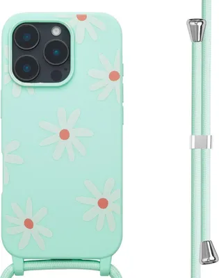 Zdjęcie produktu dla imoshion Silikonowe etui ze sznurkiem do Apple iPhone 16 Pro - Green Flower Distance