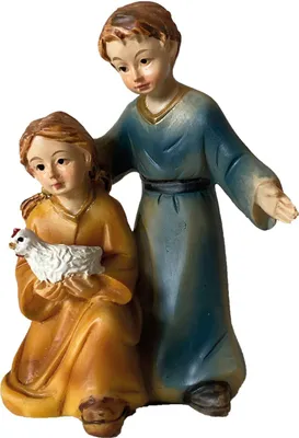 Produktbild von FADEDA Kinderpaar mit Huhn   / Höhe:7 cm / handbemalt / detailgetreue Krippen Figuren - Weihnachten Tisch Dekoration Krippe Zubehör