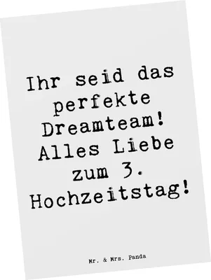 Produktbild von Mr. & Mrs. Panda Grußkarte Spruch 3. Hochzeitstag Lederhochzeit Dreamteam - Weiß - Geschenk, Ansichtskarte, Heirat, Postkarten, Ansichtskarten, alles Liebe zum, Postkarte