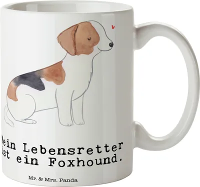 Produktbild von Mr. & Mrs. Panda Kaffeetasse Foxhound Lebensretter - Weiß - Geschenk, Laufhund, Becher, Tasse, Teetasse, Pott, Trinkbecher, Jagdhund