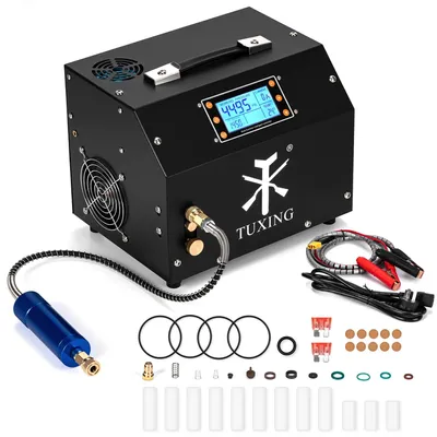 Obrázek produktu pro Kompresor PCP – TXET063, vysokotlaký – 300 bar / 4500 psi – 220V/12V – LCD displej – automatické vypnutí – přenosný