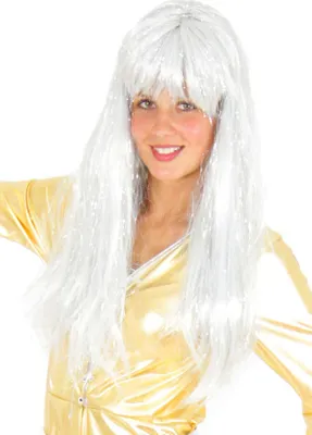 Produktbild von silberne lange 70er Jahre Disco Perücke für Damen