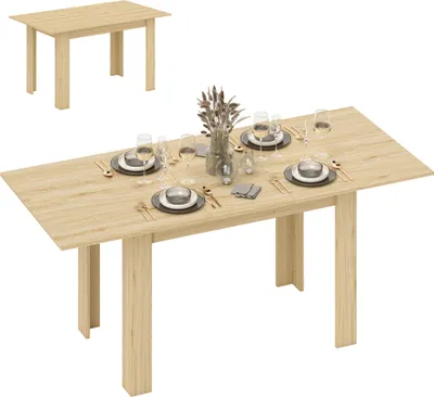 Image de HOMCOM Table à manger extensible, table de cuisine rectangulaire, pour 6-8 personnes, pour petits espaces, design moderne, 140-180 x 80 cm, effet bois naturel