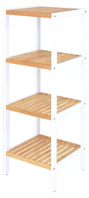 Standregal mit 4 Böden, Bambus, 33x33x98 cm, natur/weiß
