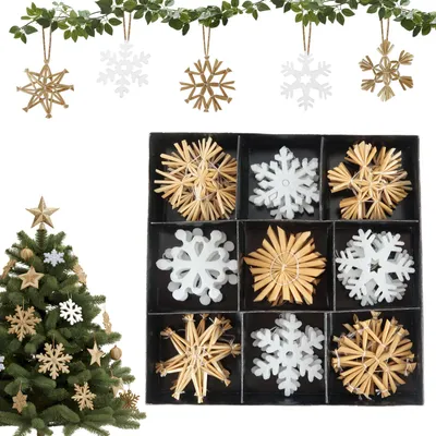 27-teiliges Set Schneeflocken-Baumschmuck, 6 cm Strohsterne