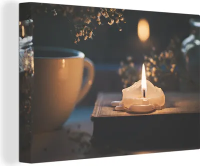 Obrázok produktu pre OneMillionCanvasses® - Plátno na stenu - 140x90 cm, Sviečka na knihe, nástenná dekorácia
