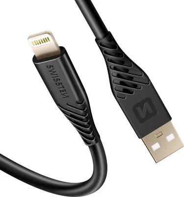 Produktbild von Swissten, USB-auf-Lightning-Kabel 60W Silikon Verhedderungsschutz, Schwarz