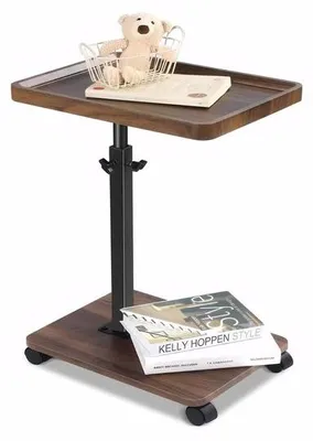 Image de Bureau en bois en forme de C - Réglable et mobile - 1 pièce - Marron - Bois - 45-80 cm