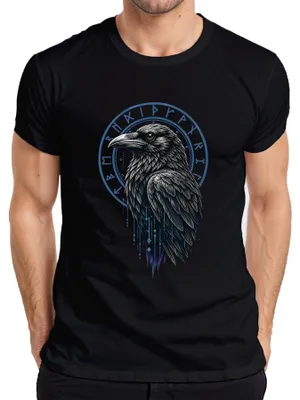 Zdjęcie produktu dla T-shirt "Wiking, runy, Odin, Hugin, Munin, nordycka Walhalla, Futhark, męski", czarny, rozmiar XXL