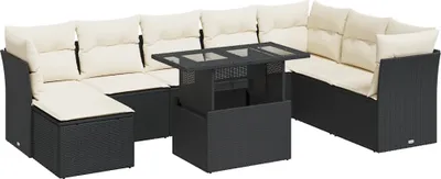 Produktbild von vidaXL 9-tlg. Garten-Sofagarnitur mit Kissen Schwarz Poly Rattan