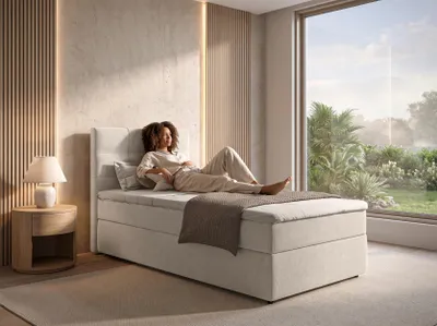 Produktbild von AX LIVING Boxspringbett 120x200 cm Sakarya Beige - Komplett-Set inkl. Topper & Bettkasten, H2/H3
