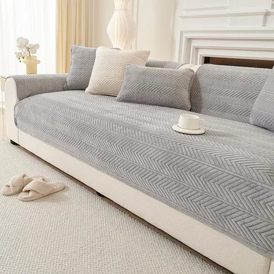 Produktbild von Heikoeco®Weicher Kristallsamt Universal-Sofabezug 2 3 4 Sitzer, sofaschoner rutschfest,Samt sofa überwurfdecke- mit Rutschfester Unterlage,Grau,70x150
