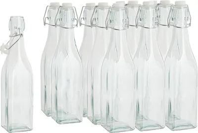 Zdjęcie produktu dla Kwadratowe butelki szklane z zakrętką, pojemność 500 ml