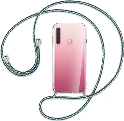 Produktbild von Handykette Backcover-Schutzhülle mit Band (Metall silberfarben) für Samsung Galaxy A9 2018 - grün/blau/weiß