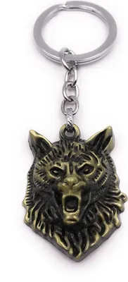 Produktbild von Onwomania Schlüsselanhänger Wolf Wolfkopf böse Raubtier gold silber Anhänger Keychain