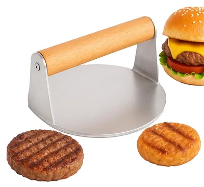 Burger Smasher aus Edelstahl, 14 cm, mit Holzgriff