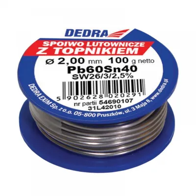 Obrázek produktu pro Pájka s tavidlem, 2,0 mm, 100 g, 40 % SN, Pb60Sn40