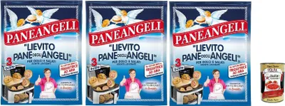Produktbild von Paneangeli Lievito Pane degli Angeli per friggitrici ad aria, Hefe zum kurzen Kochen in der Luftbrand, Sofortiges Sauerteig, Glutenfrei und vegan, 3x 39 g + Italian Gourmet polpa 400g
