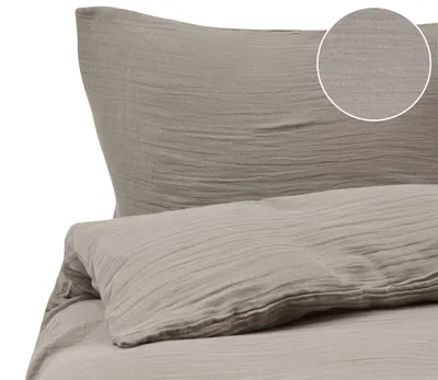 Zdjęcie produktu dla BELIANI Komplet pościeli poszewki na kołdrę i poduszkę beżowoszary muślin bawełna 150 x 200 cm sypialnia