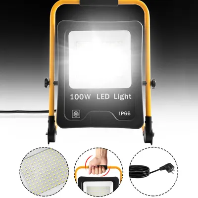Produktbild von ACXIN 100W LED stavebný reflektor, LED pracovné svetlo, reflektor, so sklopným držiakom a sieťovým káblom, vodotesný IP66 (studená biela)