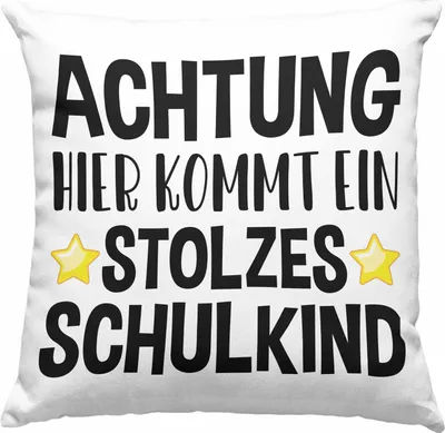Produktbild von Trendation - Einschulung Junge Mädchen Geschenk Schultüte Füllung Deko-Kissen mit Füllung 40x40 Schulstart 1. Schultag Schuleinführung Schulanfang Geschenkidee 2023 Schulkind Lustig (Grau)