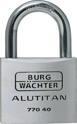 Obrázok produktu pre BURG-WÄCHTER 770 Alutitan, štandardný visiaci zámok, Zámok na kľúč, Bicykel, Kufor, Box na náradie, Hliník, Titán, Hliník, tvrdená oceľ