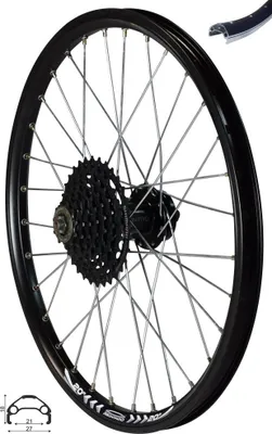 Produktbild von REDONDO 20 Zoll Hinterrad Laufrad Felge Schwarz Disc + Shimano 7 fach Kassette