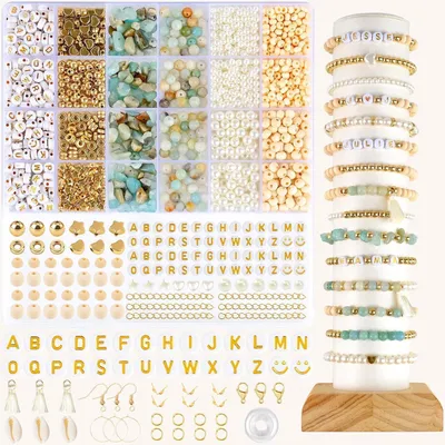 Productafbeelding van Natuurstenen kralen set, edelstenen, houten kralen, boho stijl, geschikt voor doe-het-zelf projecten. Kralen