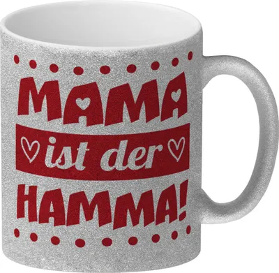 Produktbild von Mama ist der Hamma Glitzer-Kaffeebecher zum Muttertag in rot