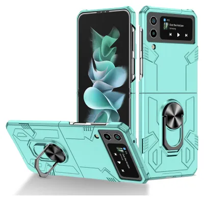 Produktbild von Galaxy Z Flip4 Hülle, Robust Harter PC, Stoßfest, Ringhalter, Ständer Schutzhülle für Samsung Galaxy Z Flip 4 5G Blau