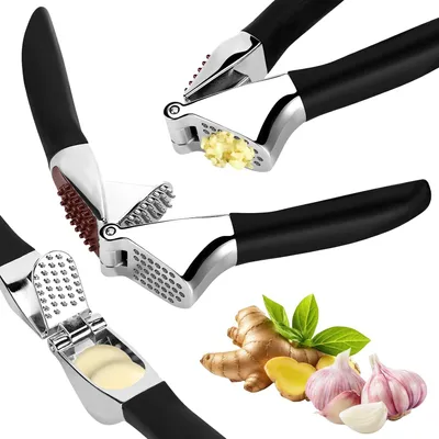 Obrázok produktu pre Lis na cesnak, nehrdzavejúca oceľ, s krájačom cesnaku a škrabkou, pre kuchyňu