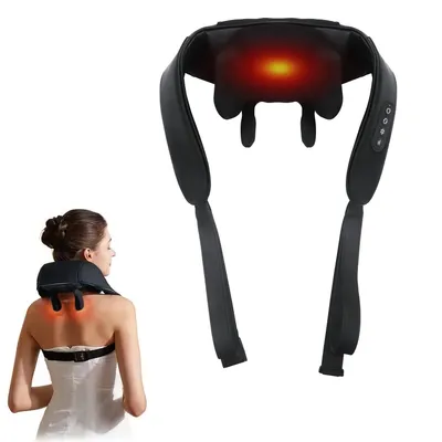 Produktbild von Kabelloses Nackenmassagegerät mit Heizfunktion,6D tiefenwirksamer Shiatsu-Rückenmassager, lindert Muskelschmerzen,geeignet für Zuhause, Büro und Auto